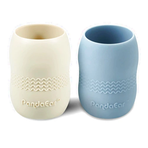 PandaEar (2 Pack 100% Tiny Silicone Drinking Training Cup for Baby and Toddler (Blue&White)