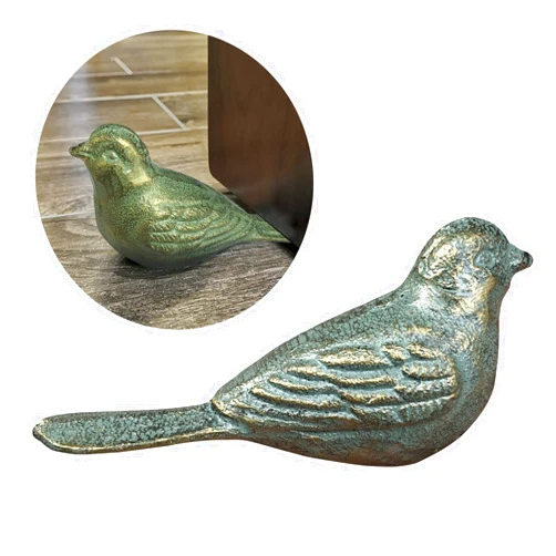 Livfodrm Cast Iron Door Stop Decorative Door Stoppers for Bottom of Door, Cute Bird Doorstop Animal Door Wedge Farmhouse Vintage Floor Decor, Antique Gold-Green