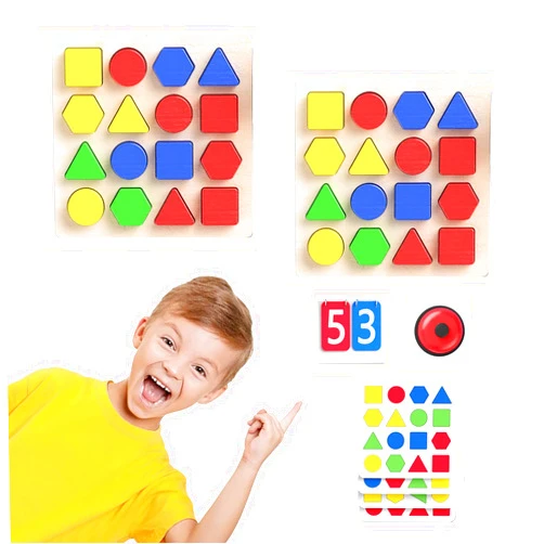 XINGYUXUXIN Color Sensory Educational Toy Shape Matching Game Wooden Montessori Puzzles Shape Montessori Toddler Sensory Board with Scoreboard, Bell and Cards for Kids 3 4 5 6 Years Old (For 2 Players)