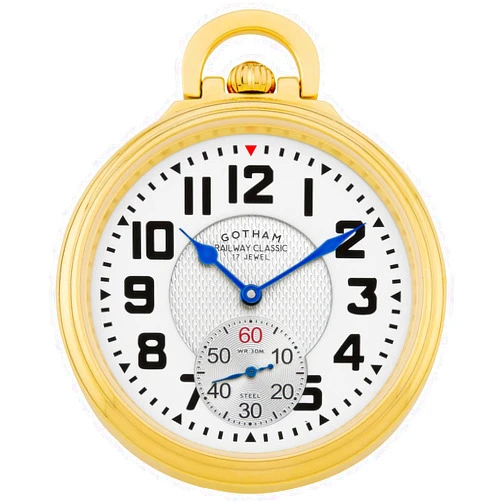 Gotham Men's Gold Plated Stainless Steel Mechanical Hand Wind Railway Classic Nostalgia Series Pocket Watch # GWC14115G