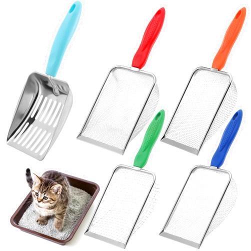 Lanties 5 Pack Cat Reptile Sand Scoop Stainless Steel Shovel Sifter Beach Shark Tooth Sifter Mesh Substrate Cleaner Corner Scooper Shovel for Reptile Litter Box Sand Bedding