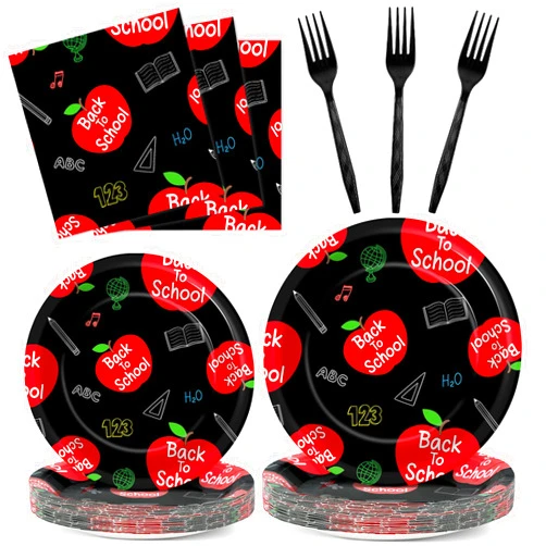 CHUNNIN 96Pcs Welcome Back to School Plates and Napkins School Season Party Decorations Back to School Dessert Plates Red Apples Tableware Set for 24 Guests Kids Birthday First Day of School Party Supplies