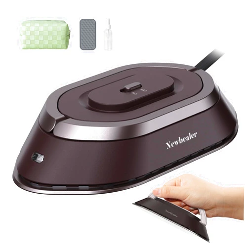 Newbealer Travel Iron with Global Voltage, 100-240V Mini Dry Iron for Clothes (No Steam), Max 300W, 60s Heat Up, 302℉ Non-Stick Ceramic Soleplate, 0.8lbs Ultra-Lightweight (Brown)