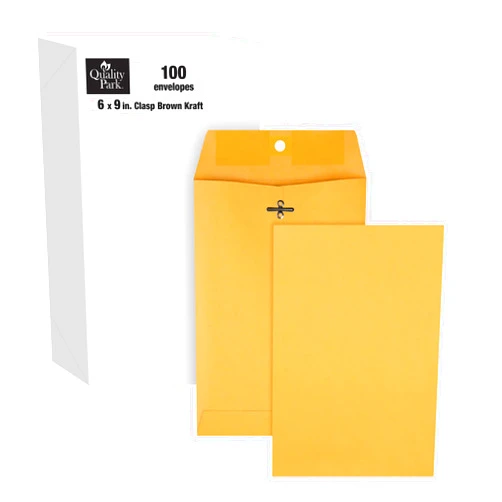 Quality Park 6 x 9 Clasp Envelopes, Clasp and Gummed Closures for Storing or Mailing, 28 lb Kraft Paper, 100 per Box (QUA37855)