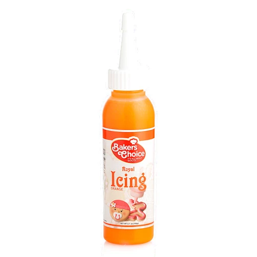 Baker's Choice Orange Cookie Icing - Ready to Use Royal Icing for Cookies - Decorating Icing Squeeze Bottles with Piping Tube For Cookies, Cakes, Cupcakes and Treats - 3.7 oz. - Baker’s Choice