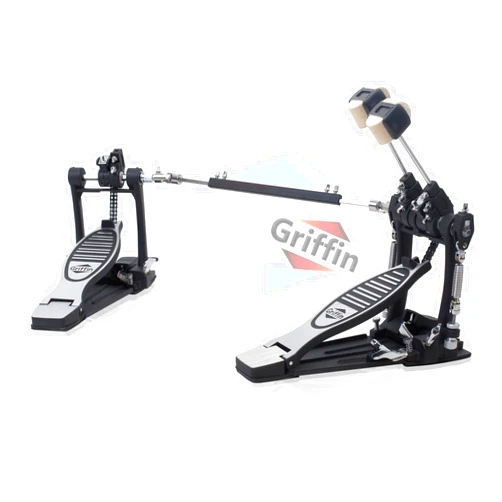 Griffin Deluxe Double Kick Drum Pedal for Bass Drum by GRIFFIN | Twin Set Foot Pedal | Quad Sided Beater Heads | Dual Pedal Two Chain Drive Percussion Hardware | Impressive Response for Metal & Rock Drummers