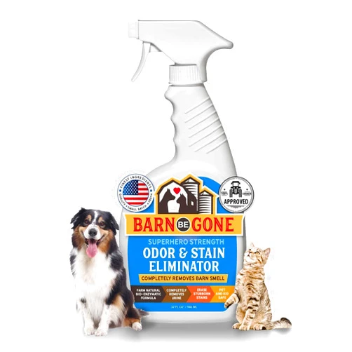 BARN BE GONE Superhero Strength Stain & Pet Odor Eliminator | Enzyme Carpet Cleaner Spray for Pets | Pet Stain Remover for Dog and Cat Urine Destroyer | Small Pet and Puppy Supplies | Pee Deodorizer