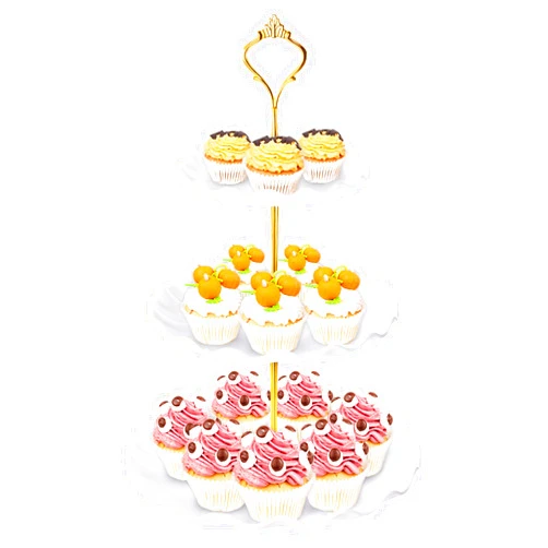 BACUTHY 3 Tier Cupcake Stand Holder, Plastic Cup Cake Stand Towel with Tiered Serving Tray for Cupcakes, Donuts, Fruits and More, White (White)