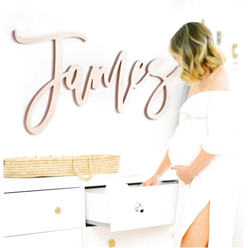 Adoren Custom Wood Name Sign for Nursery or Kids Room, Instant Font Preview, Multiple Styles Available Unpainted, Painted or Stained, Personalized Baby Gift (Unpainted Quick Ship Name Sign)