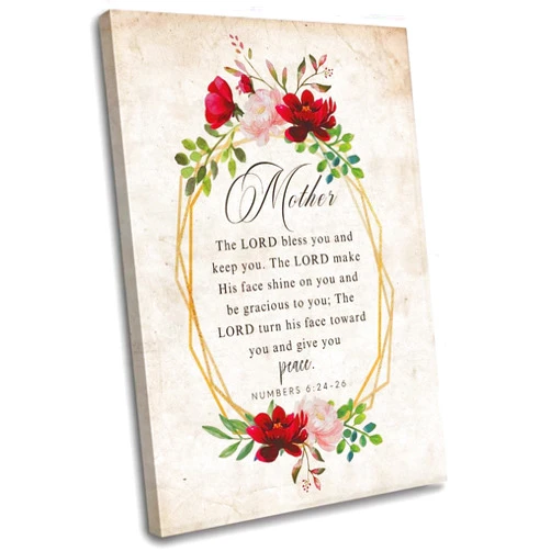 Winduryi Numbers 6 24-26 Wall Art Bible Verse Wall Art The Lord Bless You and Keep You Quote Posters Art Canvas Pictures for Bedroom (16.00''x24.00'',Framed)