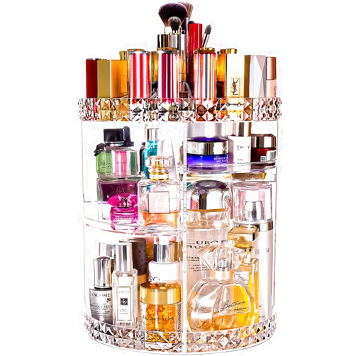 V-HANVER 360 Rotating Makeup Organizer Large Perfume Cosmetics Organizer Beauty Organizer Clear Cosmetic Storage Display Case with 7 Layers and Detachable Shelves for Bedroom Dresser or Vanity Countertop