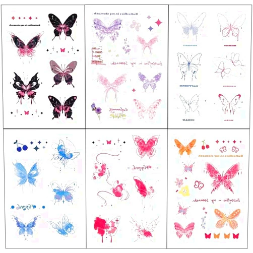 Pethawata 6 Sheets Realistic Butterfly Temporary Tattoos for Women, Girls, and Kids