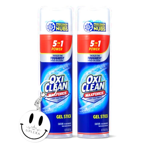 UPlexa Oxi, Clean Max Force Stain Remover 6.2 Ounce 2-Pack – Stain Stick for Clothes, – Stain Grabbing Nubs Grease Stain Remover for Clothes – Gel Stain for 5 Stain Types