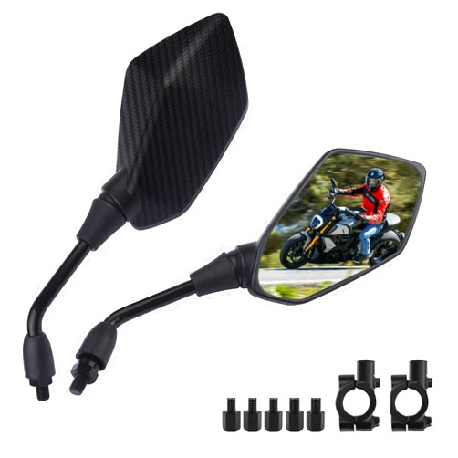 KIFIDAN 2PCS Motorcycle Mirrors for Handlebars with 8mm & 10mm Bolt,HD 360°Adjustable Motorcycle Side Mirrors for Driving Convenience,Wide Angle Rear View Mirror for Motorcycle,ATV (Carbon Fiber)