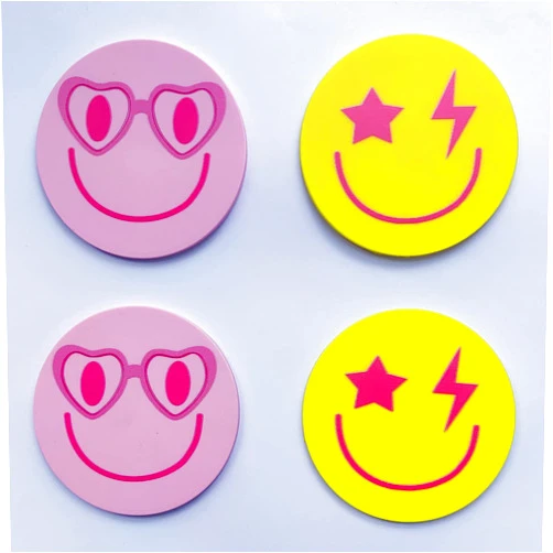 Wajuswode Preppy Coasters 4Pcs Pink Silicone Drinks Cup Holder Smile Lip Lightning 4 Inchs,Heat Resistant Cup Mate Soft Coaster for Tabletope Protection