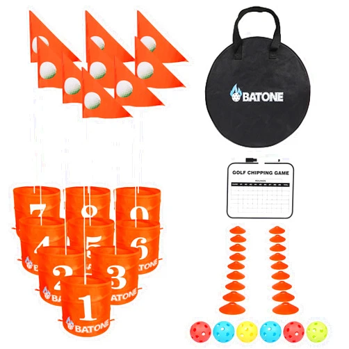 BATONE Golf Game W/Bucket - Backyard Golf Game for Family, Adults and Kids - Portable 9 Hole Golf Course Play Outdoor, Lawn, Park, Beach, Yard
