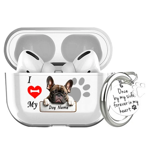 VNGDA Custom Pet Name I Love My French Bulldog Dog Haedphone Clear Case for Apple AirpodS Pro 2/1 and 3rd Generation，Soft TPU Protective Charging Cover with Keychain for Dog Lover