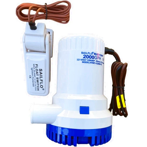 SAILFLO 2000 GPH 12V Bilge Pump with 1-1/8 Hose Outlet - Separate Float Switch Included, Submerible Boat Marine Electric Water Pump