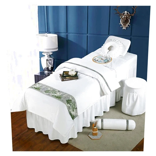 MADPET 4-Piece Art Massage Table Sheet Skirt Set - High-end Gold Silk Velvet Beauty Bedspread Four-Piece Beauty Salon Body Massage Physiotherapy Bedspread (Color : White, Size : 80 * 190cm)