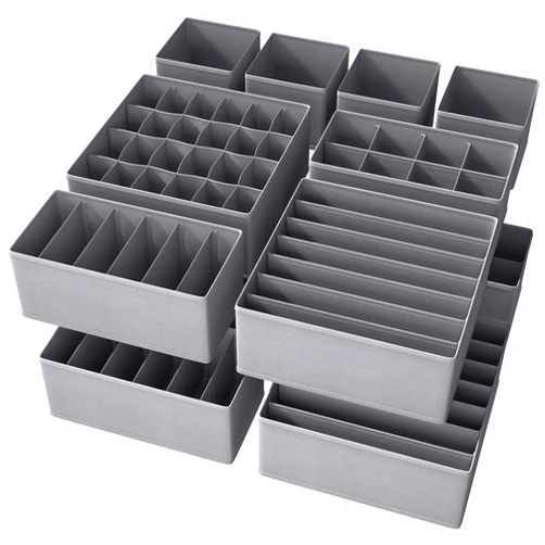NAC HOOH Drawer Underwear Organizer Divider Fabric Foldable Dresser Storage Basket Organizers and Storage Bins for Storing Bra Ties Lingerie Undies Sock Panty Belts Clothes Scarves Grey