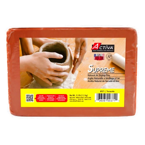 Activa Supreme Artist's Air-Dry Clay, Terracotta, 3.3 lbs (1.5 kg) | Ultra-Fine & Exceptional Plasticity for Studio, Classroom & Hobby Use