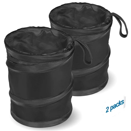 Kincown Car Trash Can, 2 Packs Mini Collapsible Pop-up Car Garbage Can, Waterproof Hanging Car Trash Bag with Velcro, Car Trash Bin, Black