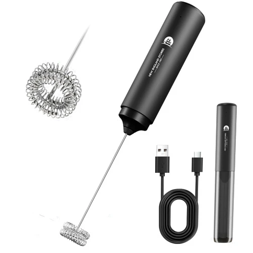 New England Stories Rechargeable Milk Frother Handheld, 2-IN-1 Dual Spring Whisk Electric Frother Wand for Cappuccino Latte Macchiato, Portable Drink Mixer for Coffee, Matcha, Hot Chocolate