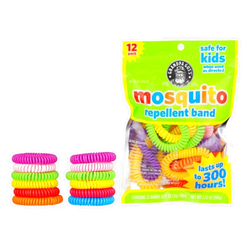 Grandpa Gus's Natural Mosquito Repellent Bracelets for Family, 300 Hours Protection, DEET-FREE, Summer Outdoor Beach Camping Essentials, Regular Assorted Colors, 12 Bands