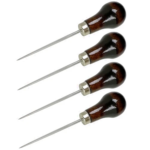 Qoaimu 4 Pcs Scratch Awl Tool, with Gourd Shape Wooden Handle, Leather Awl Punch Tool,Tailors Awl, for Sewing Punching Stitching, Gourd Awl Repair Tool for Leather Craft Cloth