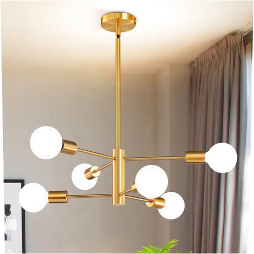 RUIYEY Modern Sputnik Chandeliers Light, 6-Light Gold Dining Room Chandelier Over Table, E26 Mid Century Ceiling Light Fixtures Height Adjustable Hanging Pendant Lighting for Entryway Foyer