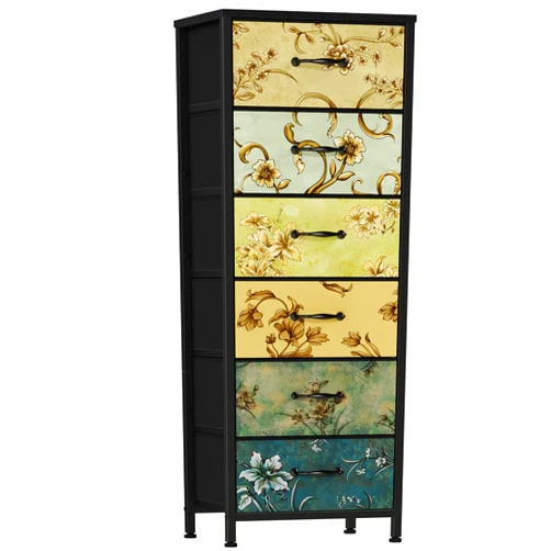 Furnulem Tall 6 Drawers Dresser, Vintage Storage Organizer Unit with Fabric Bins for Bedroom, Living Room, Closet, Nusery, Dorm, Entryway, Bedside Furniture, Sturdy Metal Frame, Wood Top