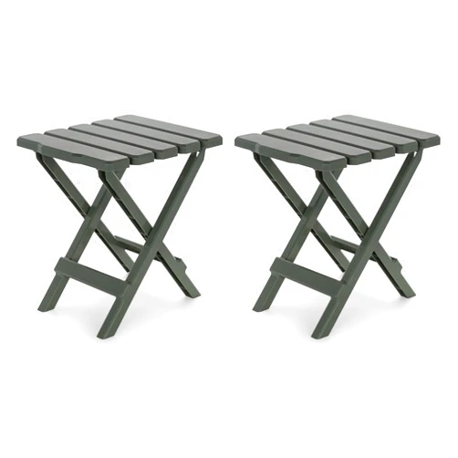 Camco Adirondack Portable Outdoor Camping Small Weatherproof Rustproof Durable Plastic Folding Side Table for Indoor and Outdoor Use, Sage (2 Pack)