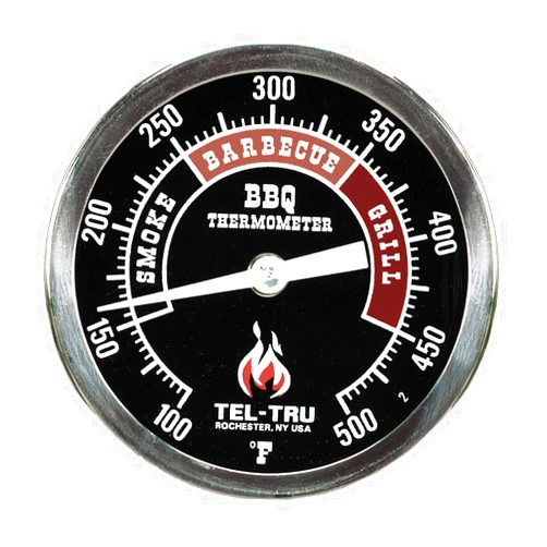 Tel-Tru BQ300 Barbecue Thermometer, 3 inch Black dial with Zones, 2.5 inch stem, 100/500 Degrees F