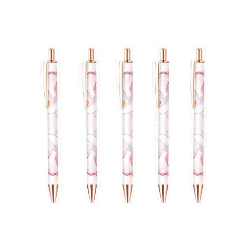 Muenjxh Ballpoint Pen 5Pcs Click Pens Pattern Metal Retractable Reusable 1.0 mm Medium Ballpoint Pens for Office School (Pink Marble Pattern, 1mm,Black)