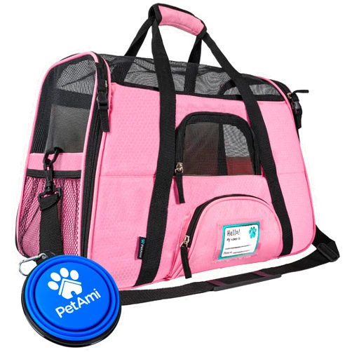 PetAmi Airline Approved Pet Carrier for Cat, Soft Sided Dog Carrier for Small Dogs, Cat Travel Supplies Accessories for Indoor Cats, Ventilated Pet Carrying Bag Medium Large Kitten Puppy, Large Pink