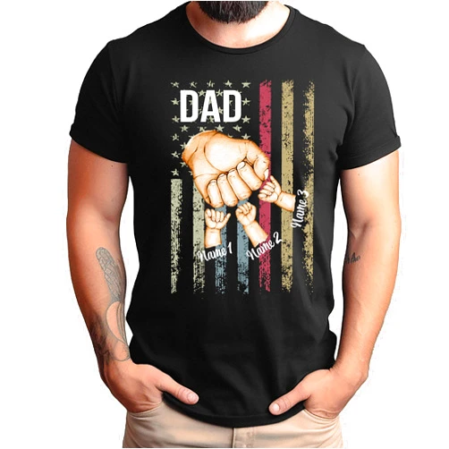 Handmade Personalized Best Dad Ever T-Shirt with Kids Name, Custom Dad Grandpa American Flag Shirt, Fist Bump Dad Shirt, Fathers Day T-Shirt, Gift for Husband, Dad Grandpa Gift from Kids
