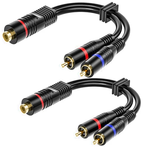 RFAdapter RCA Y Splitter, 2 Pack RCA Female to Dual RCA Male Cable Splitter Adapter, 8 Inches Gold Plated Audio Cable Cord for Subwoofer