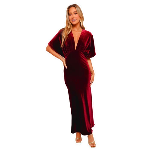 Petal & Pup Women's Ricki Velvet Maxi Dress-Wine