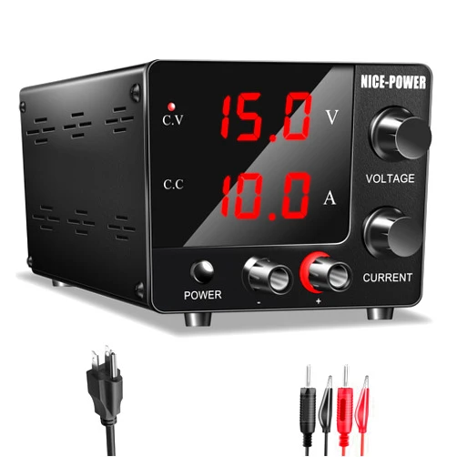 NICE-POWER DC Power Supply Variable 0~30V 0~10A, 3-Digits LED Display Current and Voltage Adjustable 150W Fixed with Encoder DC Bench Power Supply 15V 10A/30V 5A,Electroplating DIY etc DC Power Supply