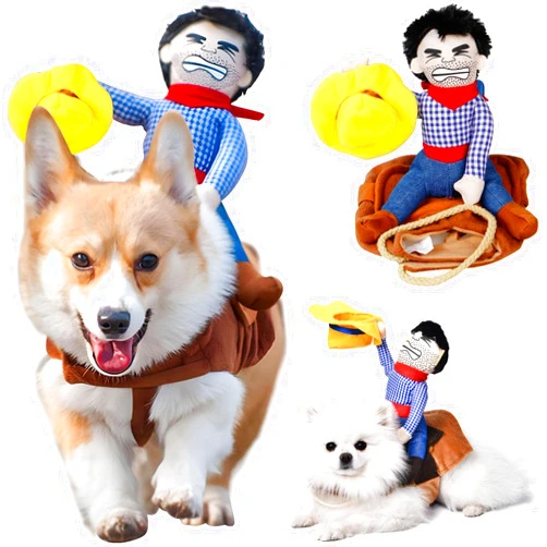 ISDULA Cowboy Rider Dog Costume, Funny Dog Halloween Costumes, Dog Clothes for Small Medium Large Dogs Cats Puppy, Knight Style with Doll and Hat for Halloween Day Pet Riding Costume Party Outfit (Medium)