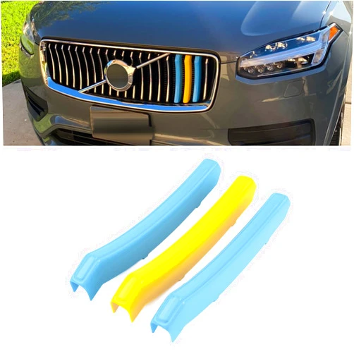 X xotic tech Xotic Tech Sweden Flag Color Tri Grille Insert Trims Strips, Front Center Kidney Grilles Compatible with Volvo XC90 LCI 2nd Gen 2020-up