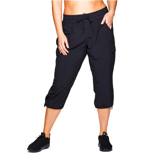 RBX Active Women's Plus Size Fashion Lightweight Woven Body Skimming Drawstring Cargo Capri Pant