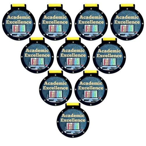 Express Medals Various 10 Pack Styles of Scholastic Award Medals with Neck Ribbons Trophy Award Prize Gift