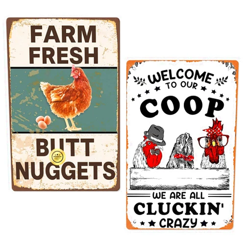 Awrjdos 2 Pack Chicken Signs Funny Chicken Coop Decor, Farm Sign for Home Kitchen Outdoor Decor Chickens Plaque Gifts for Chicken Fan Lovers 8×12 Inch