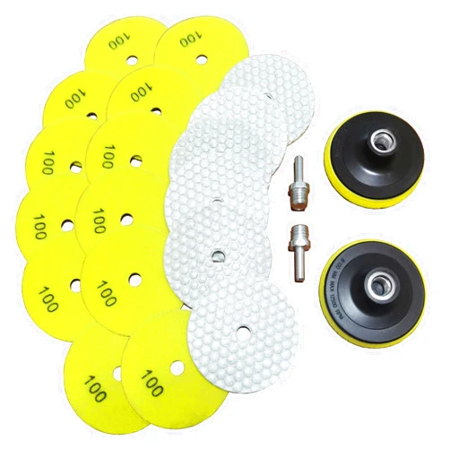 ANTENGDATOOL 16 Packs Dry Diamond Polishing Pads Grit 100, 4 Inch Dry/Wet Granite Sanding Pad for Bufffing Marble Quartz Concrete Stone Tiles Used for Grinder Polisher Drill