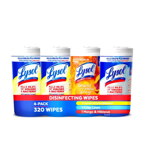Lysol Disinfecting Wipes Bundle, Home Apartment Dorm Room Essentials and Cleaning Supplies, All Purpose Cleaner, Multi-surface Cleaning Wipes, Multi-Scent Sanitizing Wipes Bundle, 80 Count (4pk)