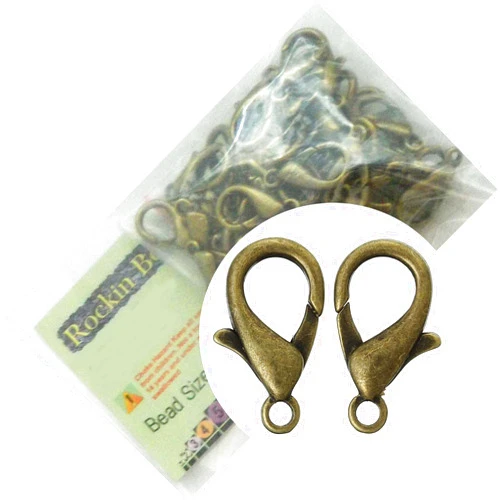 Rockin Beads (TM) Rockin Beads Brand, 48 Antique Brass Plated Lobster Claw Jewelry Findings Clasps 12x21mm,