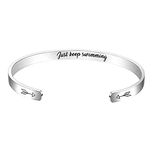 Enni of York Inspirational Cuff Bangle Bracelet for Women Teen Girls Personalized Motivational Mantra Engraved 316L Surgical Stainless Steel Jewelry
