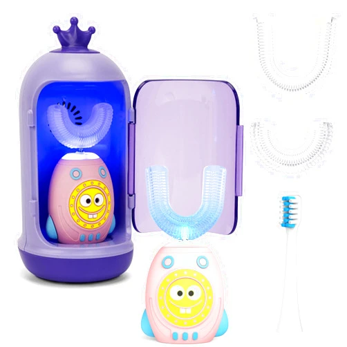 FTOYIN Kids U Shaped Electric Toothbrush, Kids Electric Toothbrushes with 5 Modes, Sonic Toothbrush Kids IPX7 Waterpoof with 3 Brush Heads, 360° Automatic Toothbrush Kids for Age 2-12