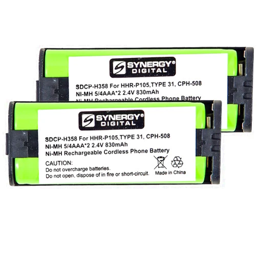 Synergy Digital Cordless Phone Batteries, Compatible with Toshiba DKT2404-DECT Cordless Phone, (Ni-MH, 2.4V, 830 mAh), combo-pack includes: 2 x SDCP-H358 Batteries